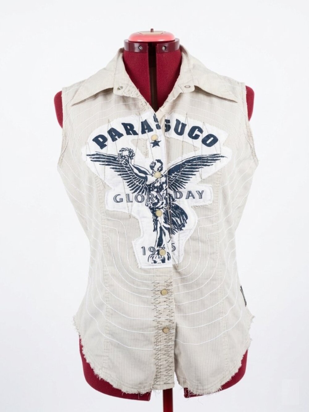 Parasuco Off-White Sleeveless Button-Up Shirt with Navy Graphic Eagle